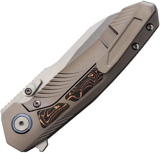 Remette Kestrel Framelock Ti RTPO-Titanium Frame Lock Knife With S35VN Satin Blade Copper Foil Carbon Fiber Inlay by REMETTE