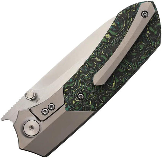 Remette RTPT Framelock Green RTPT-C - Bohler M390 Spear Point Blade And Gray Titanium Handle by REMETTE