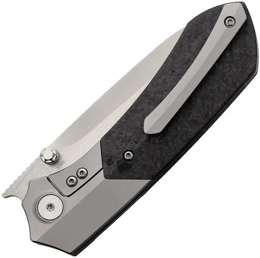 Remette RTPT Framelock CF RTPT-E - Bohler M390 Spear Point Blade With Gray Titanium And Carbon Fiber Inlay by REMETTE