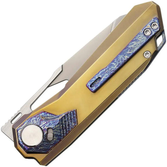 Remette Peregrine Falcon Button Lock RTT1-BGX Pearlescent Blade With Timascus Onlay Bronze Anodized Titanium Handle by REMETTE