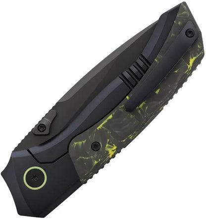 Remette Steed Button Framelock Yellow Carbon Fiber Inlay - 3 Inch Bohler M390 Drop Point Blade by REMETTE