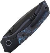 Remette Steed Button Framelock Knife - Blue Carbon Fiber Inlay On Black Titanium Handle With M390 Blade by REMETTE