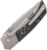 Remette Steed Button Framelock RTWS-TP - Bohler M390 Drop Point Blade Titanium Handle Black Purple Carbon Fiber Inlay by REMETTE