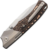Remette WD107 Button Lock - Satin Blade, Copper Foil Carbon Fiber Handle, Titanium Bolster, Lanyard Hole by REMETTE