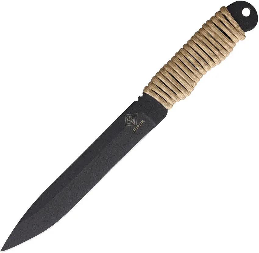 Ranger Knives Shank Fixed Blade Desert Tan Cord Wrapped Handle - 6 Inch Black Powder Coated Carbon Steel Blade Full Tang by Ranger Knives