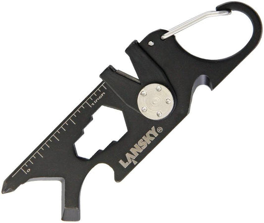 Lansky Roadie Multi Tool Road1 LS50 With Carabiner, Bit Driver, Knife Sharpener, Cutter For EDC Black Stainless by Lansky
