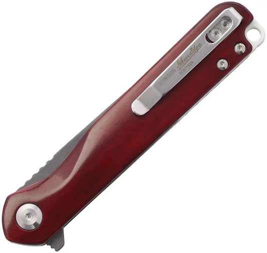 Robeson Linerlock Damascus Red BF112078 - 4.5 Inch Closed, 3.5 Inch Damascus Tanto Blade, Red Smooth Bone Handle by Robeson