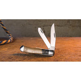 Roper Knives Rattler Trapper RP0002CMT - Satin 1065 Carbon Steel Clip And Spey Blades, Black And Tan Micarta Handle by Roper Knives