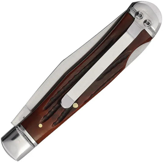 Roper Knives Lockback Trapper - Brown Jigged Bone Handle, Satin 1065 Carbon Steel Clip Blade by Roper Knives