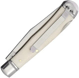 Roper Knives Lockback Trapper - White Smooth Bone Handle Satin 1065 Carbon Steel Clip Blade by Roper Knives