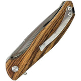 Roper Knives Outlaw Linerlock RP0035ZW - Satin Finish D2 Drop Point Blade With Zebra Wood Handle by Roper Knives