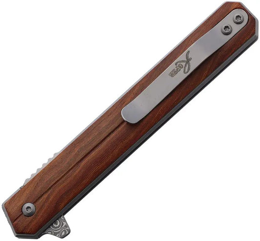 Roper Knives Spur Linerlock Damascus Blade With Cocobolo Wood Handle - Four And A Quarter Inch Blade by Roper Knives