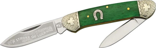 Rough Rider Canoe Knife Stroke Of Luck KB-203 For Collectors Stainless Spear And Pen Blades Green Bone Handle by Rough Rider