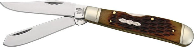 Rough Rider Lockback Trapper Amber Jigged Bone Knife For Collectors Premium 3.88in Closed 440 Stainless Clip Spey Blades by Rough Rider