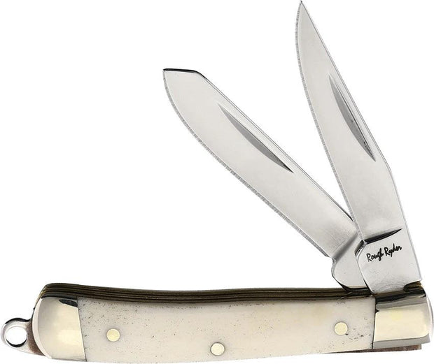 Rough Rider Mini Trapper 2In White Smooth Bone Handle Stainless Clip Spey Blades For Collectors by Rough Rider