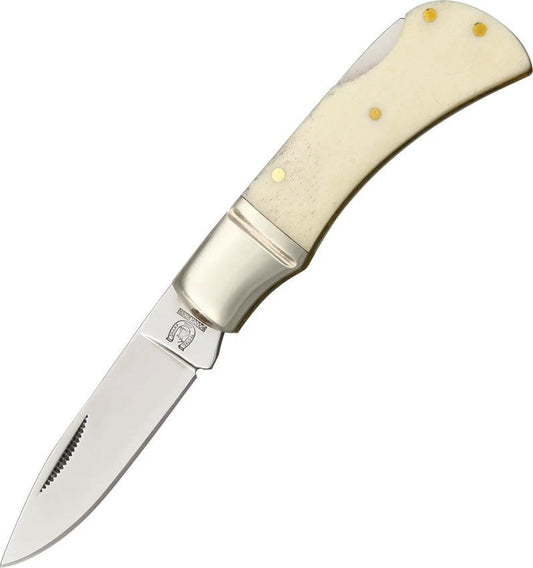 Rough Rider Mustang Lockback Knife 2.5 Inch Closed White Smooth Bone Handle 1.88 Inch 440 Stainless Blade EDC Ready by Rough Rider