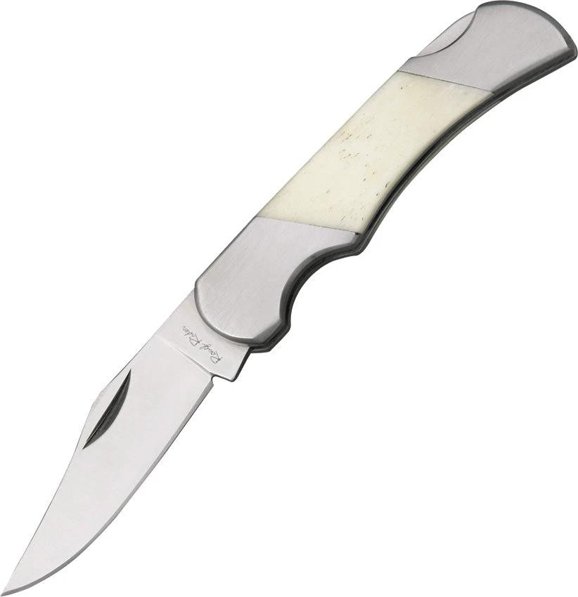 Rough Rider Pinto II Lockback Knife White Smooth Bone Handle With 2.88in Closed 2.13in Clip Point Blade For Collectors by Rough Rider