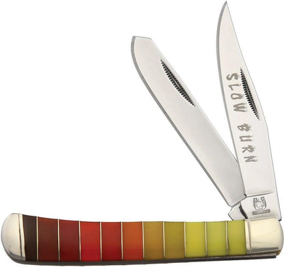Rough Rider Slow Burn Trapper Knife KB201 Stainless Clip And Spey Blades Premium Multi Synthetic Handle For Collectors by Rough Rider