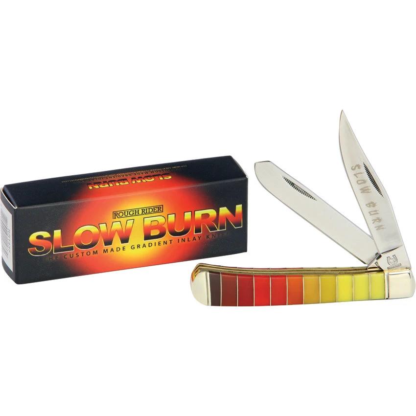Rough Rider Slow Burn Trapper Knife KB201 Stainless Clip And Spey Blades Premium Multi Synthetic Handle For Collectors by Rough Rider