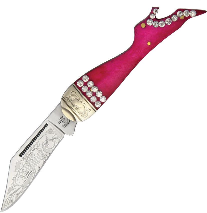 Rough Rider Bling Lady Leg Knife RR1440 With Pink Smooth Bone Handle And Crystal Accents For Ladies Collectors by Rough Rider