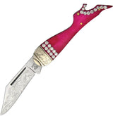 Rough Rider Bling Lady Leg Knife RR1440 With Pink Smooth Bone Handle And Crystal Accents For Ladies Collectors by Rough Rider