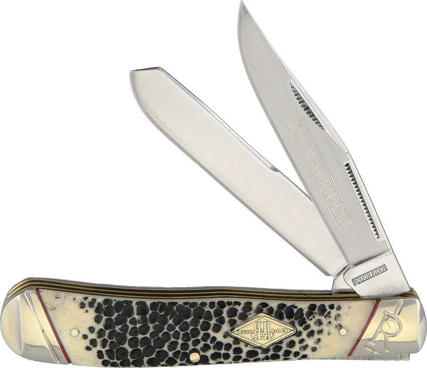 Rough Rider Trapper Buckshot Bone Knife for Collectors, Premium Stainless Steel Blades, 4.13 Inch Closed, Inlay Shield by Rough Rider