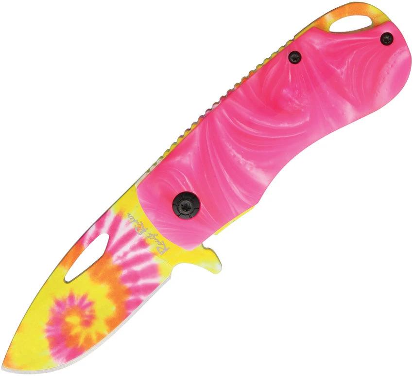 Rough Rider Pink Tie Dye Linerlock Assisted Opening Knife For EDC Enthusiasts 3.5 Inch Closed 2.25 Inch Blade by Rough Rider