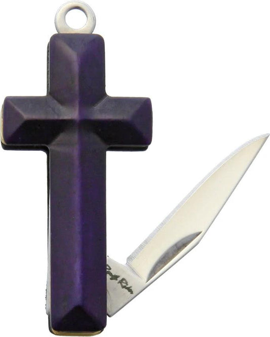Rough Rider Cross Knife Purple Smooth Bone Satin Clip Point Blade EDC Pocket Knife by Rough Rider