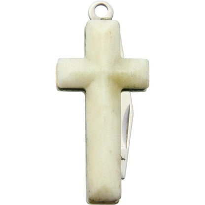 Rough Rider Cross Knife White Smooth Bone With Satin Clip Point Blade Keyring EDC For Collectors by Rough Rider
