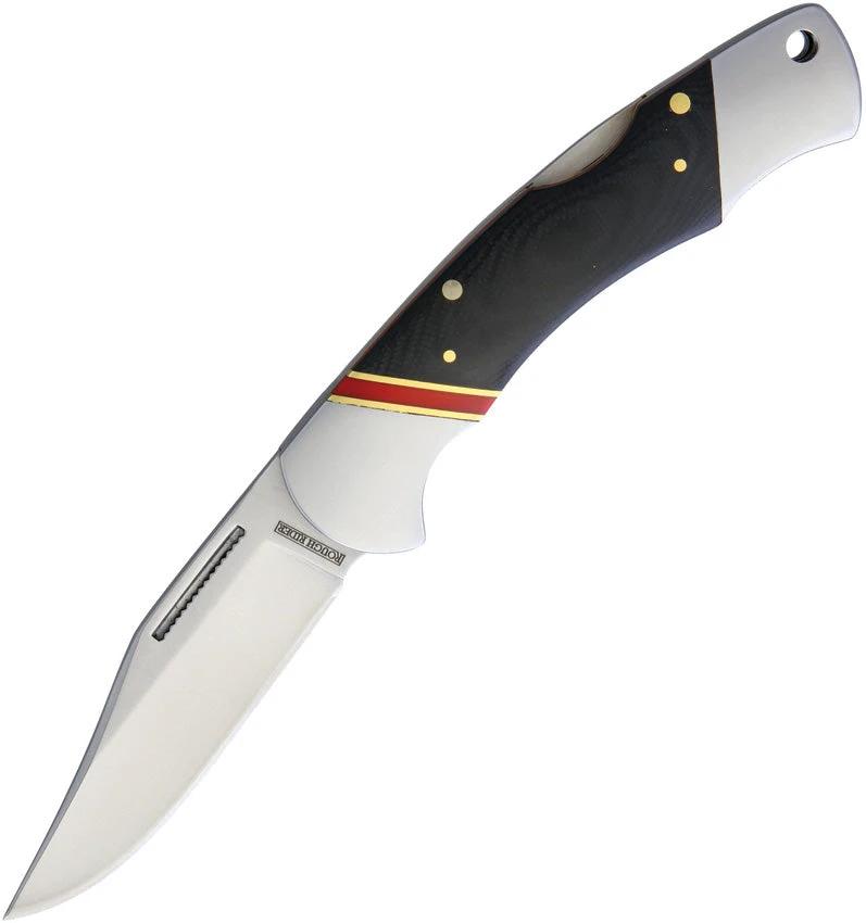 Rough Rider Highland Lockback Knife For Outdoor EDC Enthusiasts 4.5 Inch Closed Satin Clip Point Blade Black G10 Handle by Rough Rider