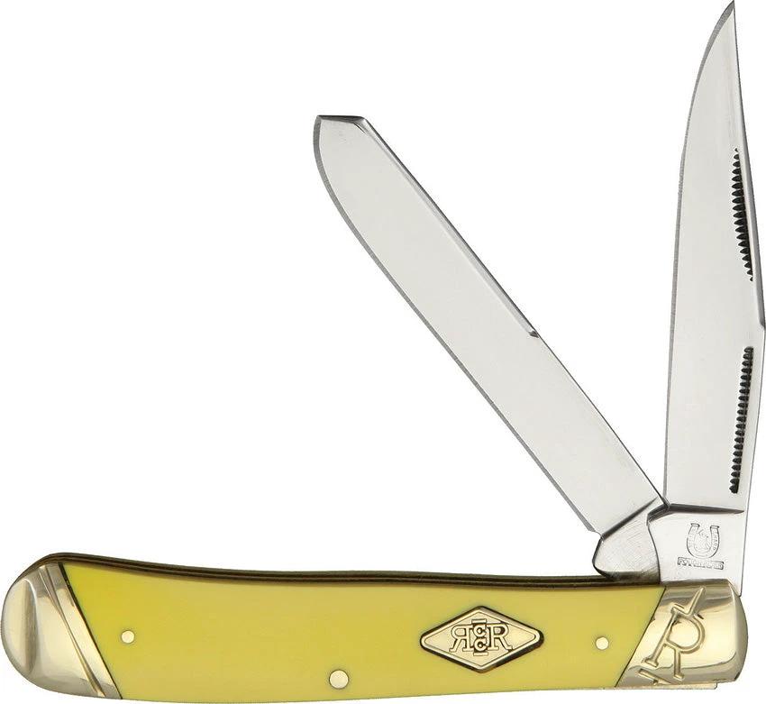 Rough Rider Trapper Classic Carbon Knife With 4.13 Inch Closed Mirror Carbon Steel Blades Yellow Handle Collectors EDC by Rough Rider