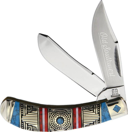 Rough Rider Old Southwest Bow Trapper Knife 4In Closed With Stainless Clip And Spey Blades Red Stone Handle Collectors by Rough Rider