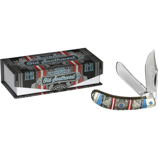 Rough Rider Old Southwest Bow Trapper Knife 4In Closed With Stainless Clip And Spey Blades Red Stone Handle Collectors by Rough Rider