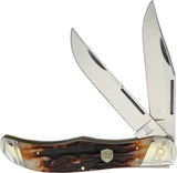 Rough Rider Folding Hunter Knife Brown Stag Bone Handle 5.25in Closed Stainless Clip Skinner Blades For Hunters by Rough Rider