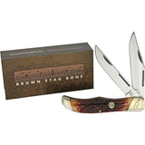 Rough Rider Folding Hunter Knife Brown Stag Bone Handle 5.25in Closed Stainless Clip Skinner Blades For Hunters by Rough Rider
