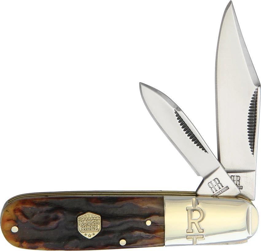 Rough Rider Barlow Knife With Brown Stag Bone Handle Mirror Finish Stainless Clip Boxed Collectors Edition by Rough Rider