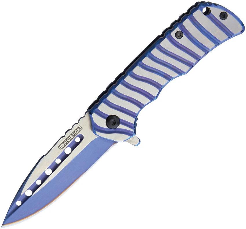 Rough Rider Framelock Assisted Opening Knife Blue Silver Two Tone Handle 3.5in Closed EDC Ready by Rough Rider