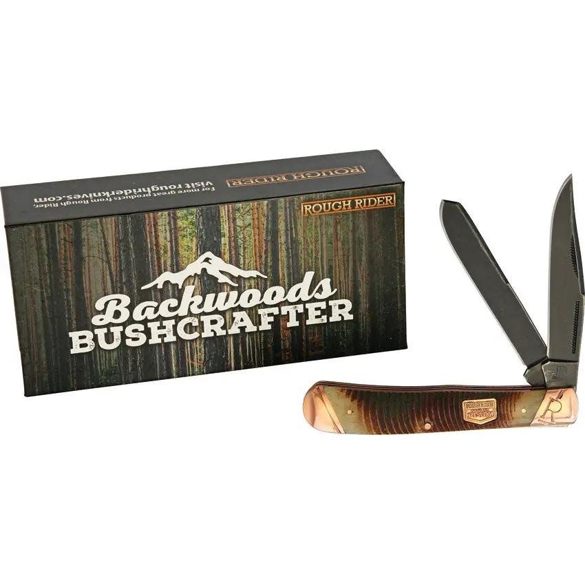 Rough Rider Backwoods Trapper Knife - Rugged Outdoorsmen Dual Blade Bushcraft With Brown Jigged Bone Handle by Rough Rider
