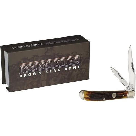 Rough Rider Trapper MR300 - Brown Stag Bone Handle With Mirror Finish Blades Two Blade Pocket Knife by Rough Rider