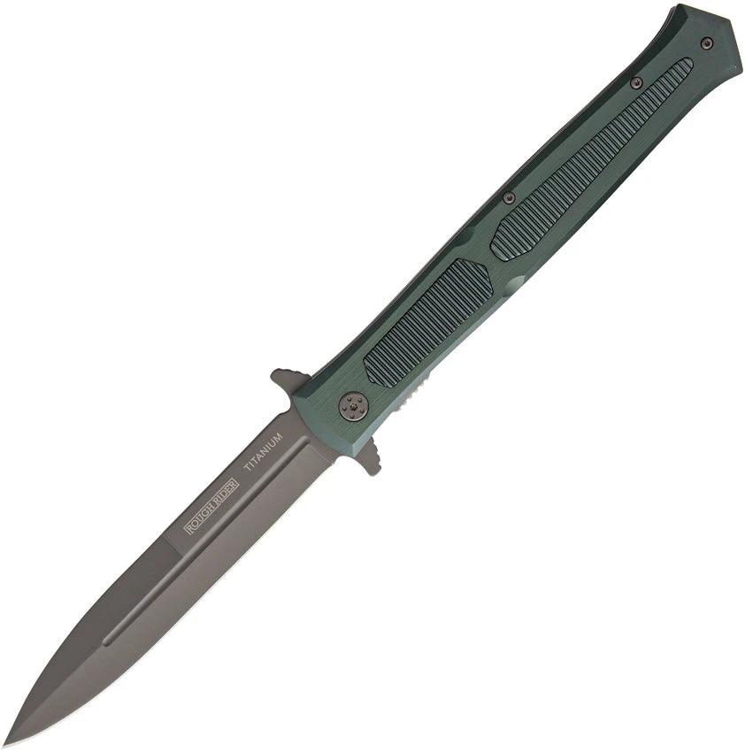 Rough Rider Premium Stiletto Linerlock Knife 7.5in Closed Extended Tang Pocket Clip Green Aluminum Handle For EDC Enthusiasts by Rough Rider