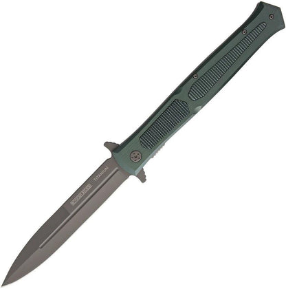 Rough Rider Premium Stiletto Linerlock Knife 7.5in Closed Extended Tang Pocket Clip Green Aluminum Handle For EDC Enthusiasts by Rough Rider