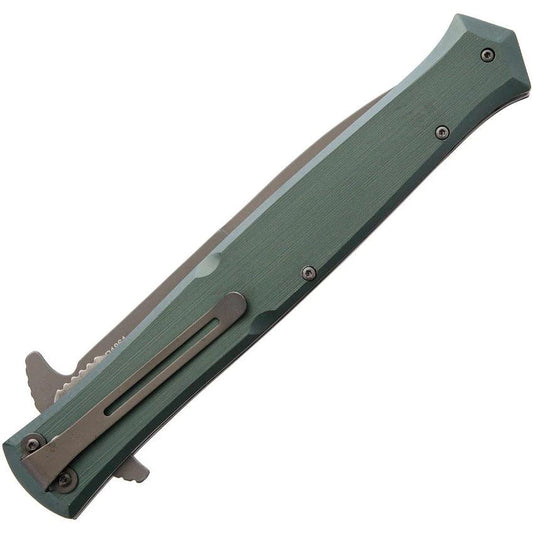 Rough Rider Premium Stiletto Linerlock Knife 7.5in Closed Extended Tang Pocket Clip Green Aluminum Handle For EDC Enthusiasts by Rough Rider