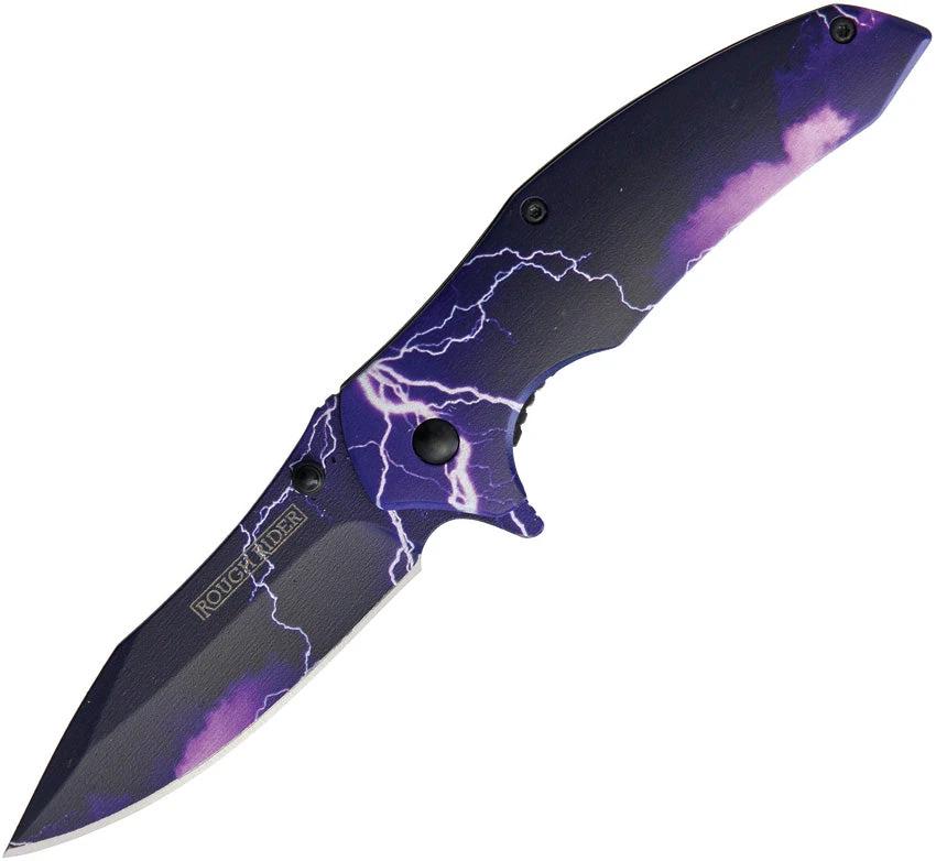 Rough Rider Galaxy Linerlock Knife With 3 In Clip Point Blade 420 Stainless Aluminum Handle Purple Storm Finish For EDC by Rough Rider