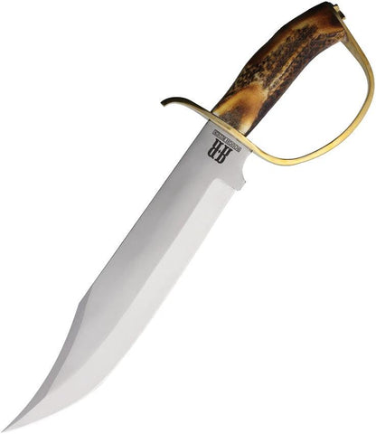 Rough Rider D Guard Bowie Knife With Stag Bone Handle Satin Clip Point Blade Brass Guard Belt Sheath Outdoor Enthusiasts by Rough Rider