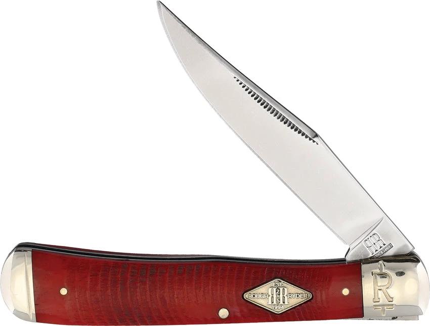 Rough Rider Trapper Knife With Premium Mirror Clip Blade Red Jigged Bone Handle Bolsters Inlay Shield For EDC by Rough Rider