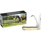 Rough Rider Premium Equestrian Trapper Knife White Bone 4.13in Closed with Clip Blade and Hoof Pick by Rough Rider