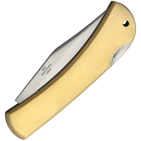 Rough Rider Brass Lockback Knife - Everyday Carry With Brushed Brass Handle And Satin 440 Clip Point by Rough Rider