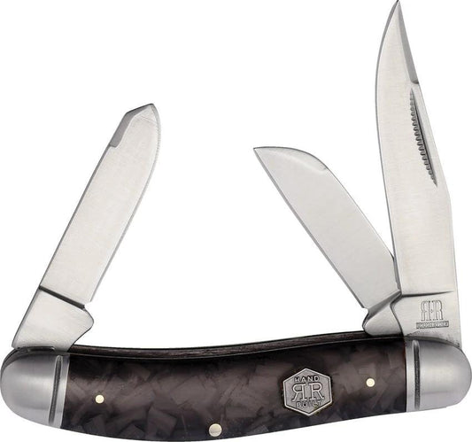 Rough Rider Midnight Ice Sowbelly Knife Triple Blade Clip Sheepsfoot Spey 3.75in Black Carbon Fiber For Collectors by Rough Rider