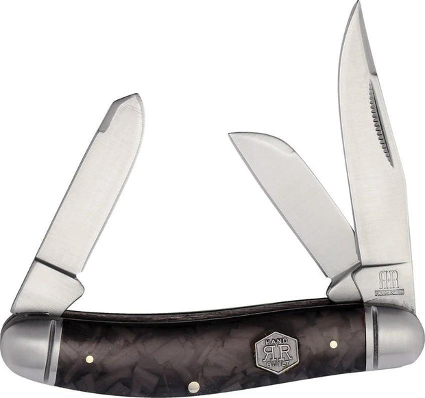 Rough Rider Midnight Ice Sowbelly Knife Triple Blade Clip Sheepsfoot Spey 3.75in Black Carbon Fiber For Collectors by Rough Rider