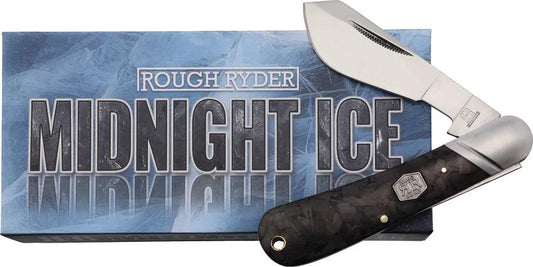 Rough Rider Midnight Ice Knife Premium EDC Ready Satin 440 Stainless Deep Belly Blade Carbon Fiber Handle Lanyard Hole by Rough Rider